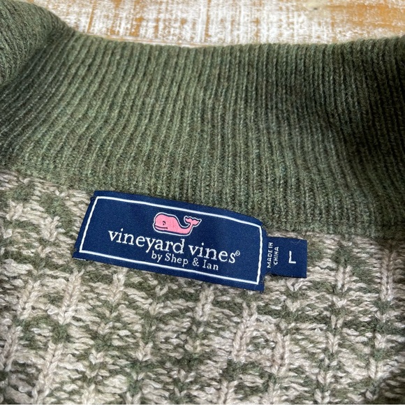 Vineyard Vines Men's Two Color Fair Isle 1/4 Zip Sweater Top Size L - Picture 6 of 10